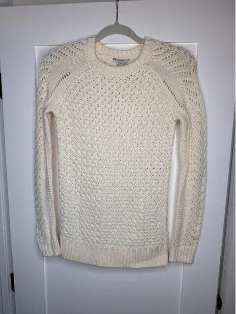 Guess Sweater Women's XS Ivory Open Knit Crew Neck Long Sleeve Pullover Cotton